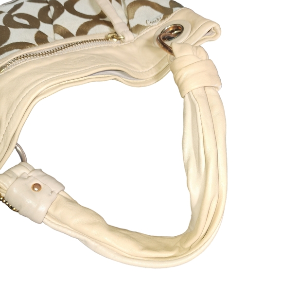 Vintage COACH 13420 Op Art Signature Beige Canvas & Leather Shoulder Bag 12"X12" - Picture 3 of 10